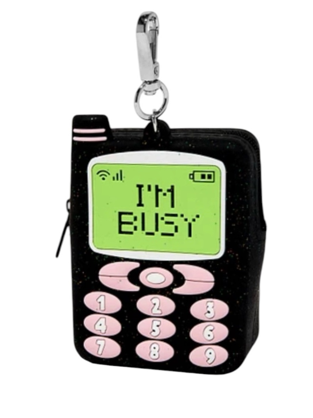 Novelty Black and Pink Phone Keychain Pouch - I'm Busy